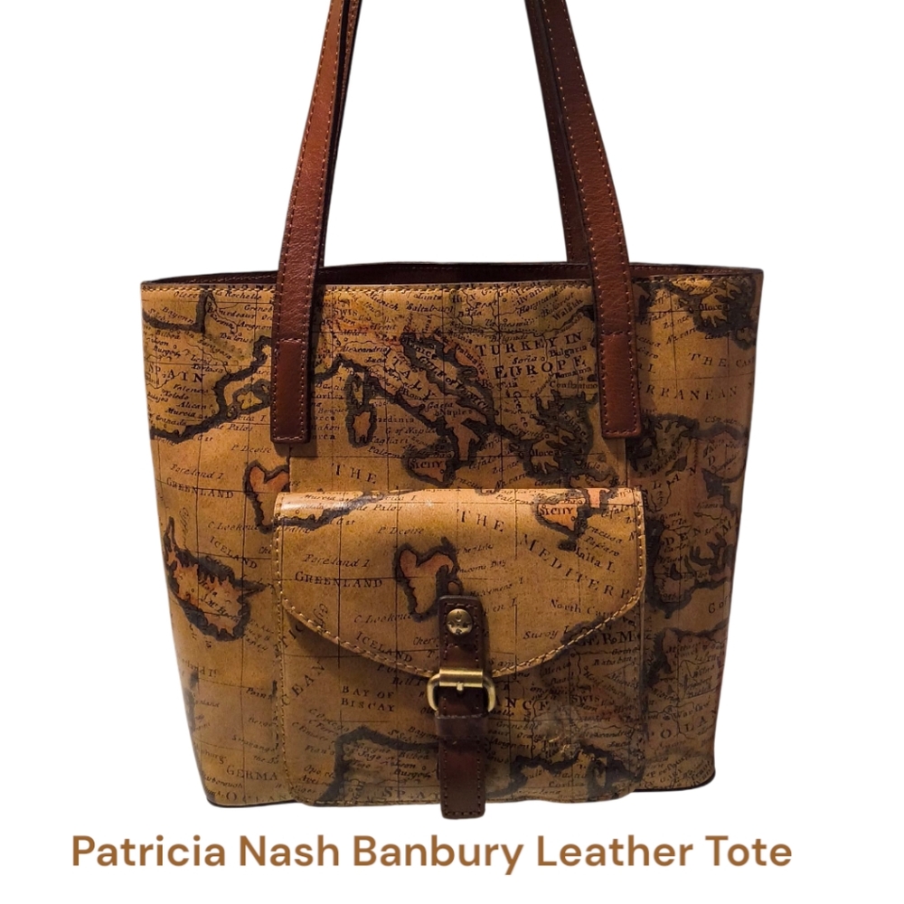 Patricia Nash Banbury Leather Tote - European Map Design